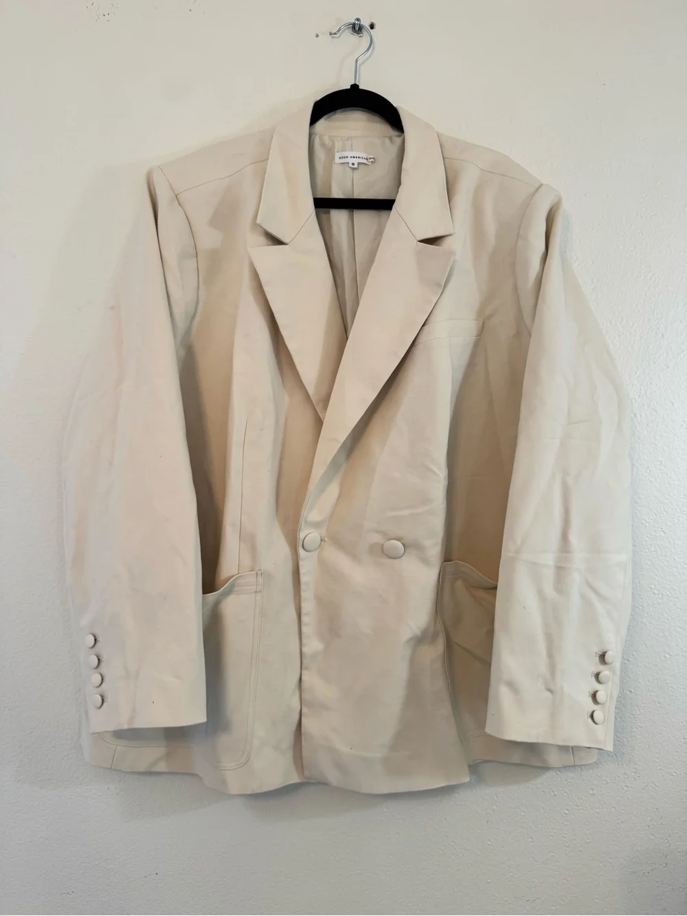 Good American Cream Double-Breasted Blazer Unisex - Picture 2 of 4